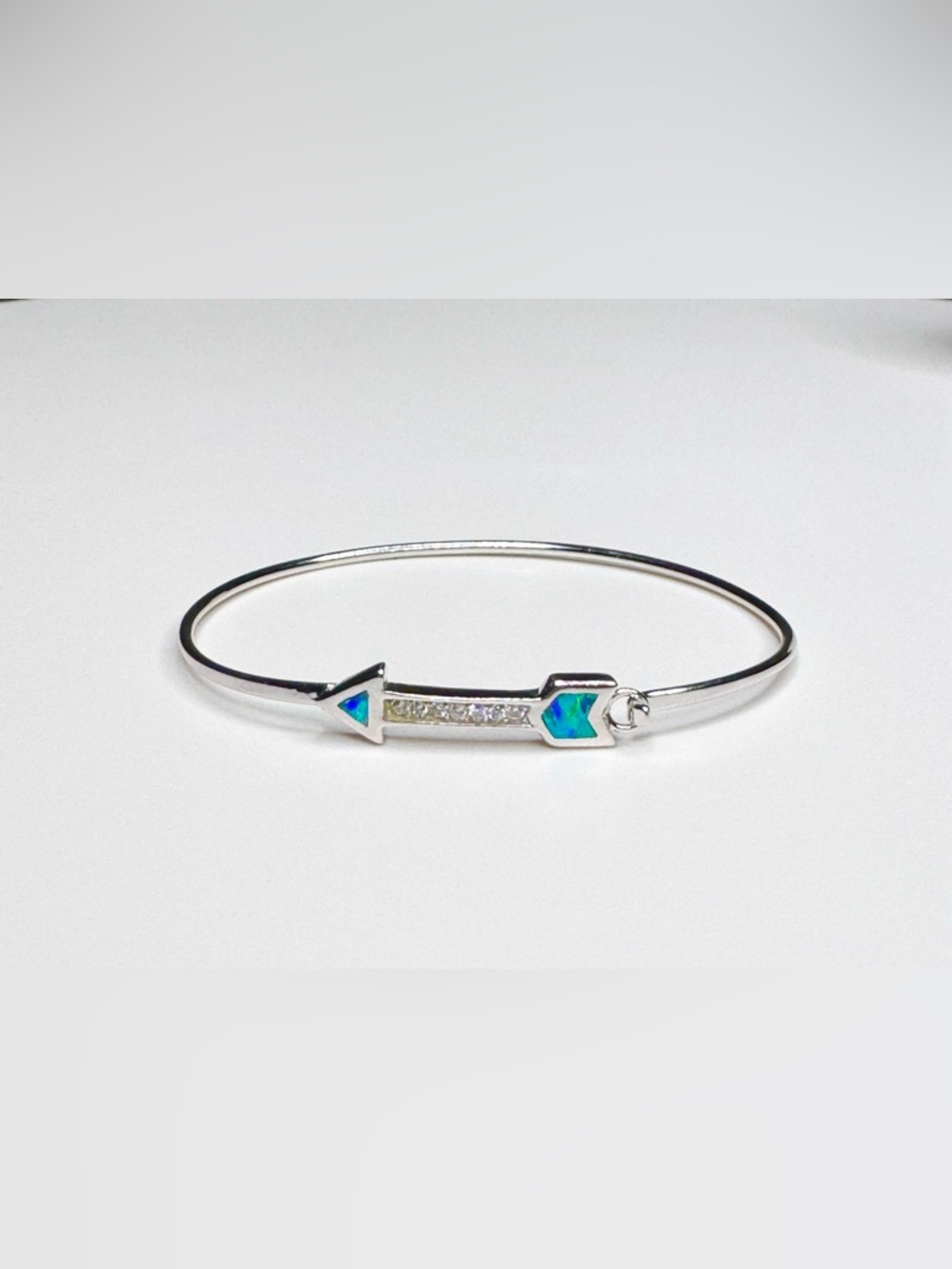 Sterling Silver Blue Opal Arrow Bangle Bracelet